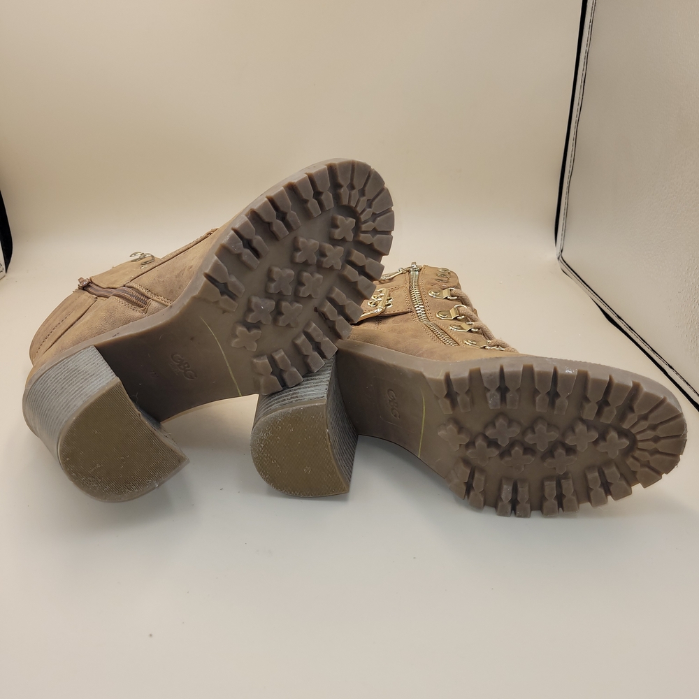 G by Guess Women’s Lace-up Heeled Combat Ankle Boots Tan Faux Leather Size 7 - Picture 7 of 11